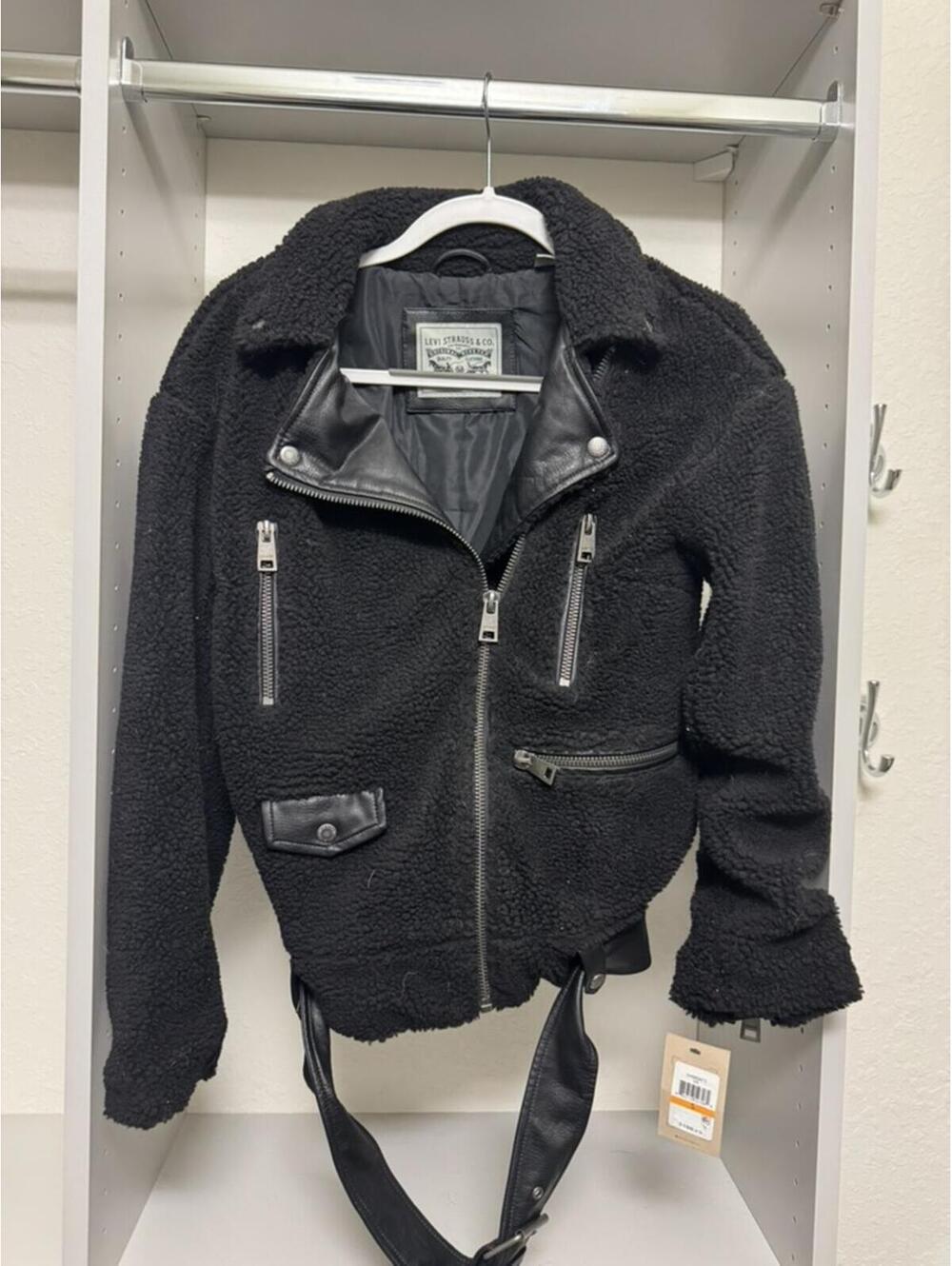 Levi's Black Sherpa Fleece Motorcycle Jacket with Leather Accents NWT